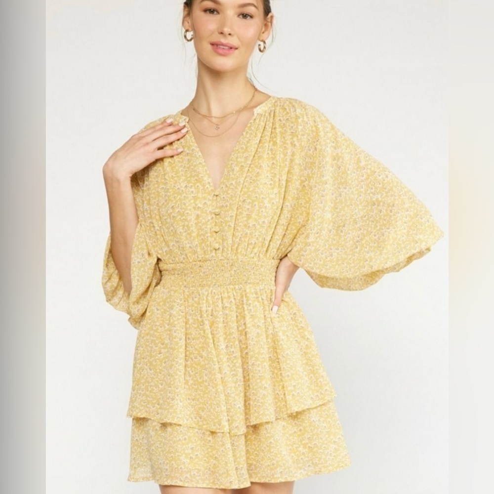 Yellow floral short sleeve romper